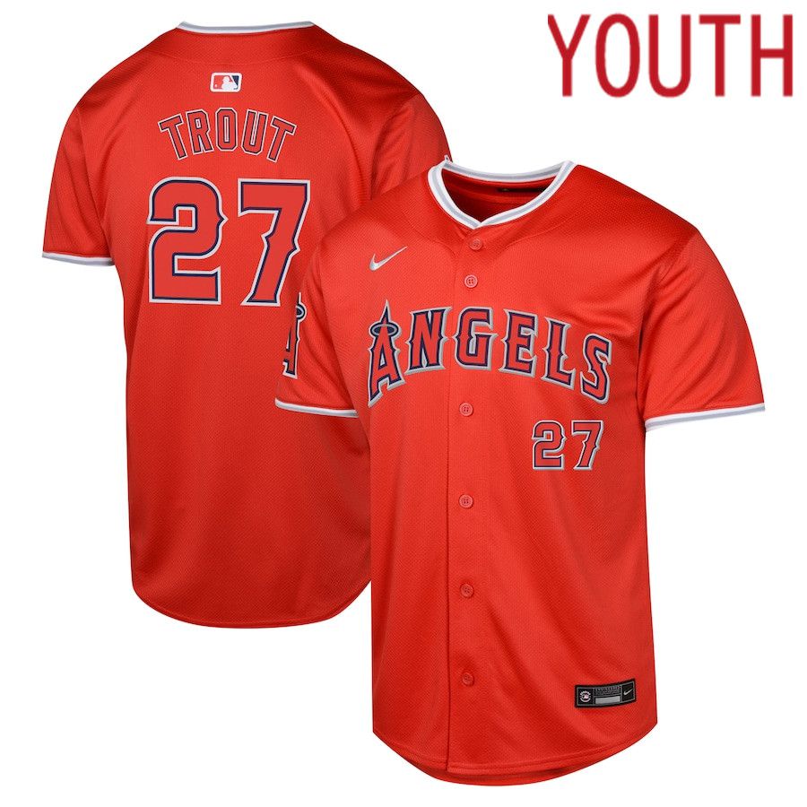 Youth Los Angeles Angels 27 Mike Trout Nike Red Alternate Limited Player MLB Jersey